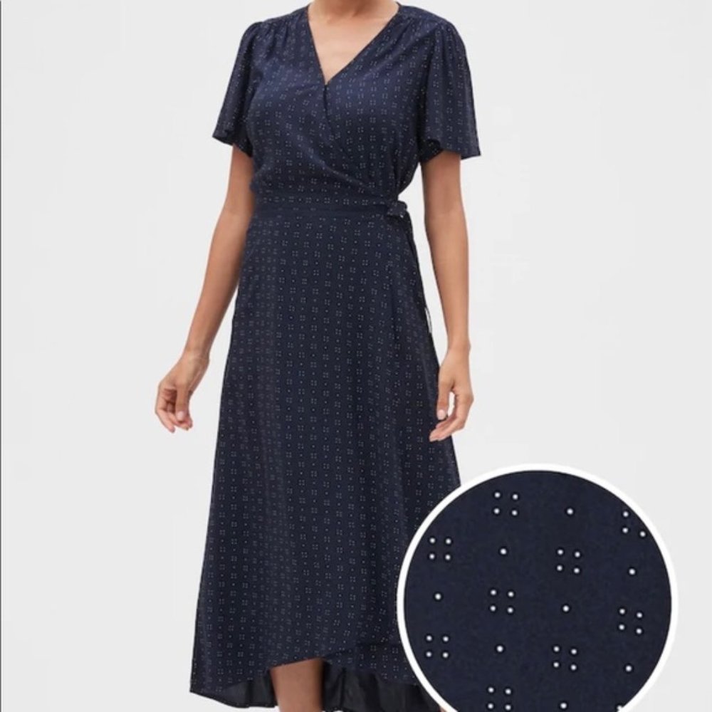 Gap Wrap Navy and White Polka Dots Dress